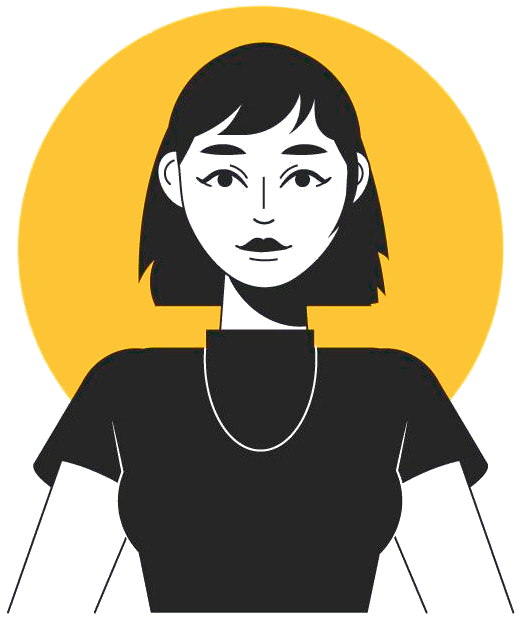 Illustrated headshot of a woman with short black hair