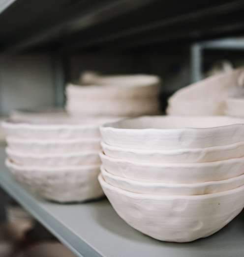 White, stacked, ceramic vases