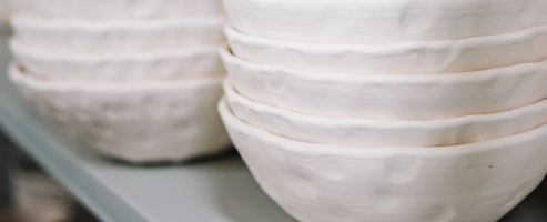 White, stacked, ceramic vases